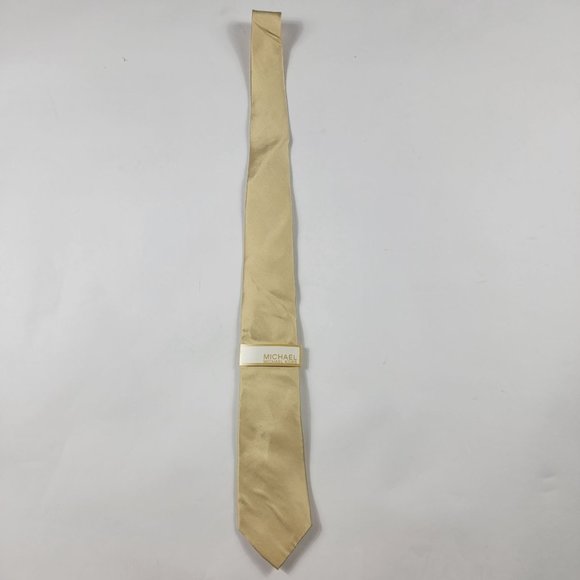 Michael Kors Mens Solid Beige Formal Tie 100% Silk - Picture 1 of 10